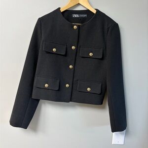 Zara Black Blazer with Gold Accents